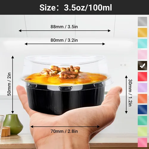 Miniatura 2 de EUSOAR Moldes para hornear en forma de corazón, de papel de aluminio, de 3.4 onzas, con tapas, aperitivos, postres, flan, cupcakes, tartas, ramekin