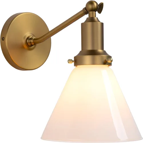 Miniatura 11 de PERMO Aplique individual industrial vintage para montaje en pared con cúpula ovalada de 5.5 pulgadas, pantalla de vidrio blanco leche, aplique