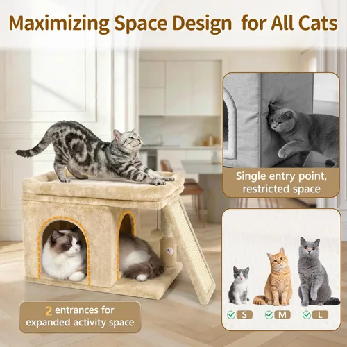 Miniatura 2 de Cama torre de árbol para gatos con poste rascador para interiores, casa de soporte pequeño resistente para gatos grandes y gatitos, plataforma