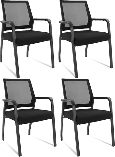 Miniatura 15 de KLASIKA Silla de escritorio sin ruedas, sillón con soporte lumbar ergonómico y cojín de asiento grueso, sillas de sala de espera para oficina