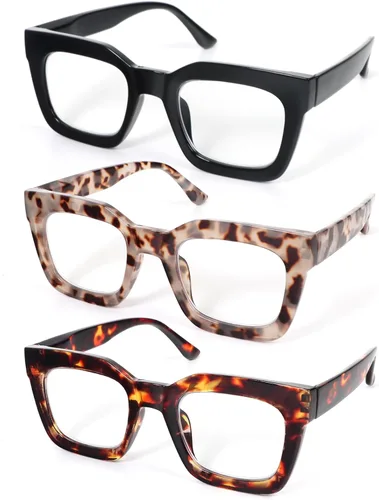 Miniatura 7 de DXYXYO Paquete de 3 lentes de lectura cuadrados para mujer, elegante marco grueso, bisagra de resorte, bloqueo de luz azul