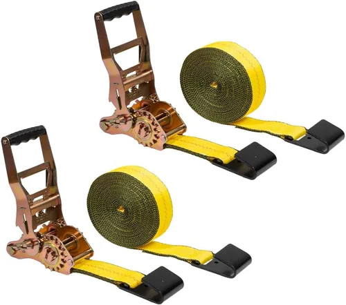 Miniatura 10 de Mytee Products Correas de amarre de trinquete con ganchos planos, 2 pulgadas x 20 pies amarillos 10,000 libras de resistencia a la rotura