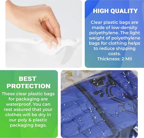 Miniatura 4 de Bolsas de embalaje transparentes, 12 x 18 pulgadas. Paquete de 100 bolsas de plástico de polietileno para ropa o juguetes. Embalaje de camisa