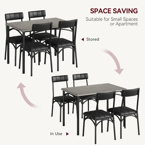 Miniatura 7 de Mesa de cocina y sillas para 4, juego de comedor rectangular con sillas tapizadas, perfecto para espacios pequeños, color negro rústico