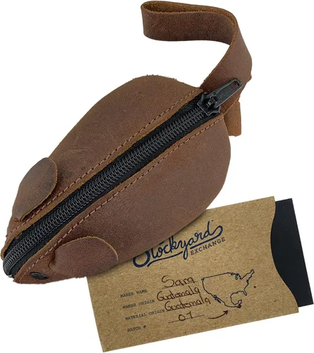 Miniatura 7 de Hide & Drink, Monedero de ratón de cuero rústico, bolsa de cambio, hecho a mano, Bourbon Marrón, Adulto