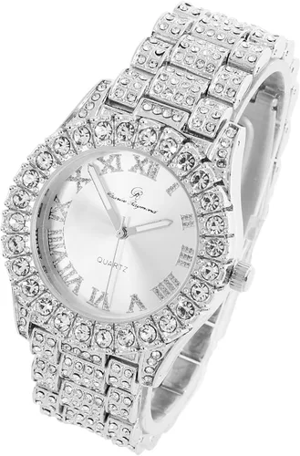 Miniatura 2 de Reloj de mujer con bisel grande de rocas, esfera de color con números romanos, totalmente cubierto en cristales - ST10327LA