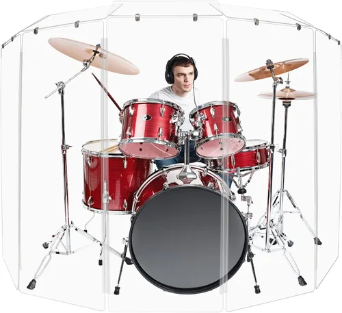 Miniatura 10 de PENNZONI Drum Shield de 5 pies con bisagras de plástico, viene con 3 paneles para tambor y bisagras de plástico, paneles de acrílico transparente