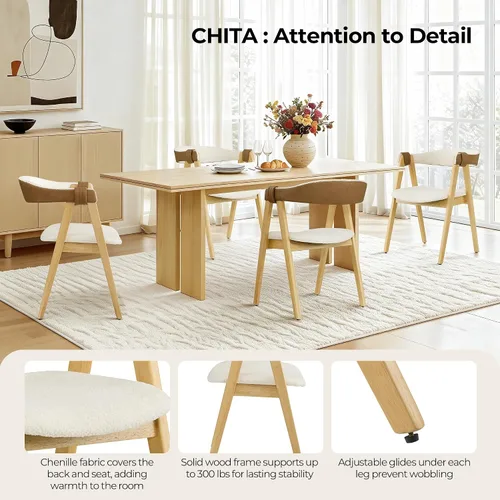 Miniatura 6 de CHITA Juego de 2 sillas de comedor de madera, modernas sillas de cocina tapizadas de felpilla con patas de goma y respaldo curvo, sillas de tela