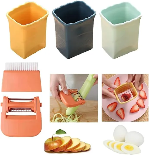 Cortador de fresas, 4 piezas de rebanador de frutas, cortador de taza de acero inoxidable, cortador de uva, cortador de cocina creativo para hacer