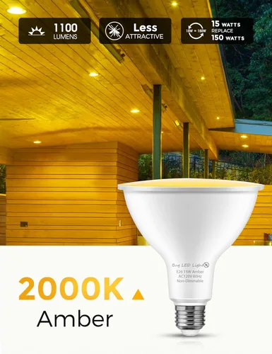 Miniatura 2 de LOHAS - Bombillas amarillas para insectos para exteriores, luz de inundación LED PAR38 para exteriores, equivalente a 150-200 W, 2000 K,