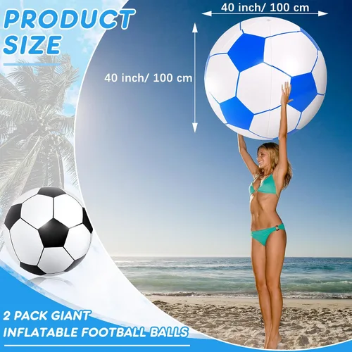 Miniatura 2 de Lewtemi 2 pelotas de fútbol inflables gigantes de 40 pulgadas, globos de playa grandes y enormes globos de fútbol, deporte, fiesta de cumpleaños