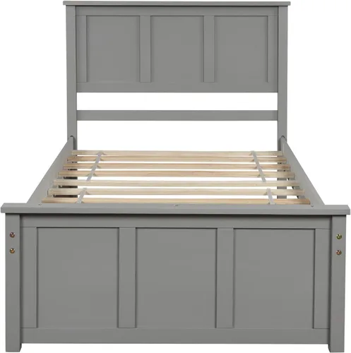 Miniatura 4 de Cama de plataforma individual con nido, marco de cama de madera con cabecero, no necesita somier, fácil montaje, gris
