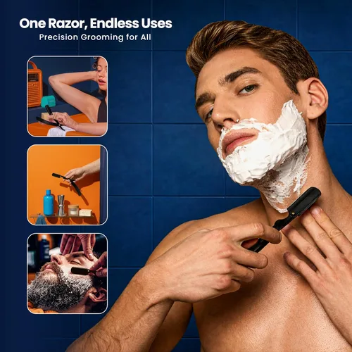 Miniatura 7 de Utopia Care - Rasuradora de seguridad profesional, para peluquero, de borde recto, con 100 cuchillas Derby, 100 % acero inoxidable, (negro)