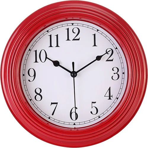 Topkey Reloj de pared silencioso para cocina, 9 pulgadas, retro, sin tictac, decorativo, dormitorio, oficina, reloj de pared, color rojo cereza