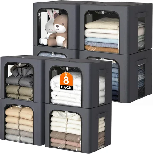 Miniatura 10 de Paquete de 4 contenedores de almacenamiento de ropa con marco de metal, cajas de almacenamiento plegables de tela de 40 L con ventana transparente