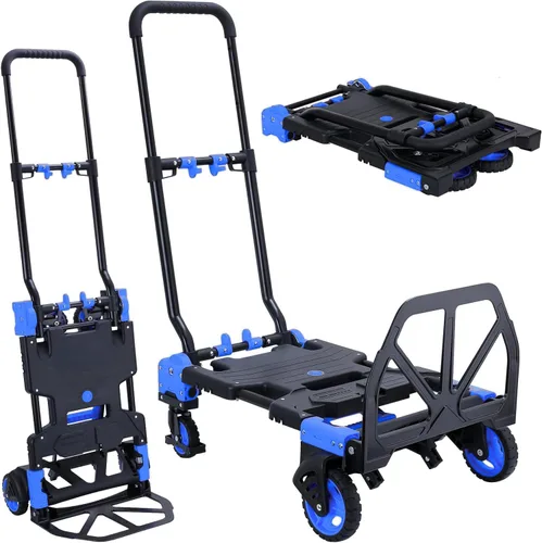 Miniatura 13 de Carro de mano plegable 2 en 1, carrito de mano plegable de 330 libras, carrito de mano plegable con mango retráctil y 4 ruedas de goma, carrito