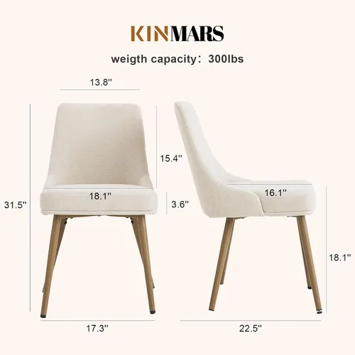 Miniatura 2 de kinmars Juego de 2 sillas de comedor tapizadas modernas con cojín de asiento grueso y respaldo curvo, silla de comedor de tela para cocina, comedor