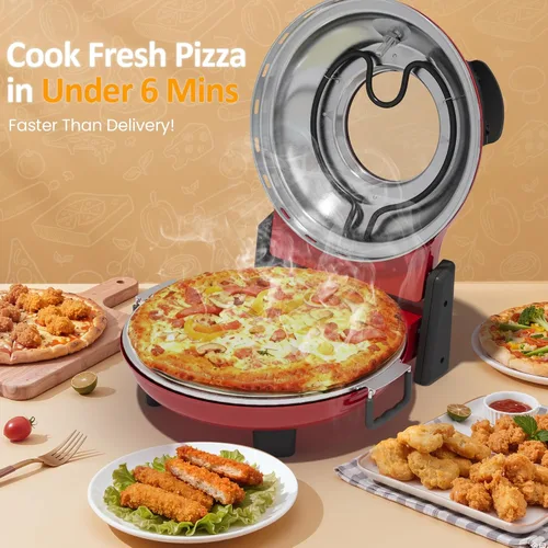 Miniatura 2 de Sunvivi Horno eléctrico para pizza de interior: máquina de pizza de encimera con perilla de control de temperatura, calienta hasta 770 ℉, calentador