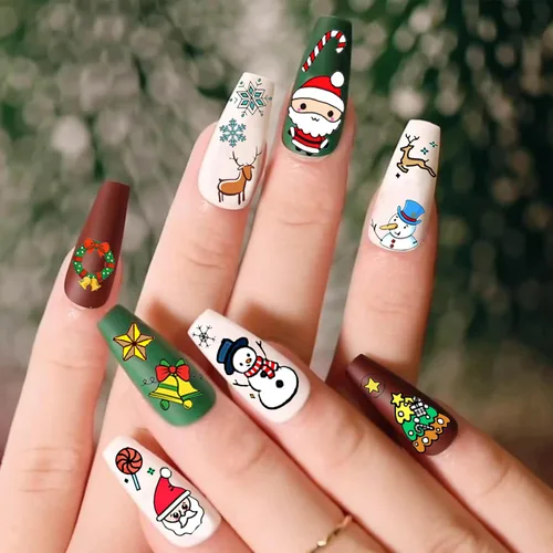 Miniatura 4 de COKTAK 6 hojas de calcomanías de uñas de Navidad para manicura, calcomanías autoadhesivas divertidas de Papá Noel, alce y ciervo, calcomanías
