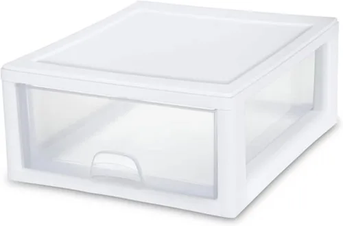 Miniatura 10 de Sterilite Paquete de 12 cajones apilables de 6 cuartos de galón, organizador de armario de almacenamiento transparente, marco blanco, cajones