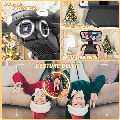 Miniatura 2 de Dron plegable con cámara para niños principiantes – Juguetes de helicóptero de control remoto, regalos para niños y niñas, 1080P HD FPV RC Drones