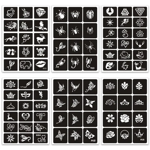 Miniatura 3 de Plantillas temporales de tatuaje reutilizables para mujeres y niñas, kit de plantillas de tatuaje de henna, plantillas temporales de tatuaje