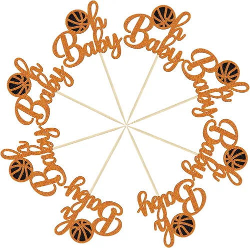 Miniatura 3 de Gyufise 24 piezas de baloncesto Oh Baby Cupcake Toppers Jugador de Baloncesto Escena Temática Púas de Fruta para Deportes Tema Babyshower Cumpleaños