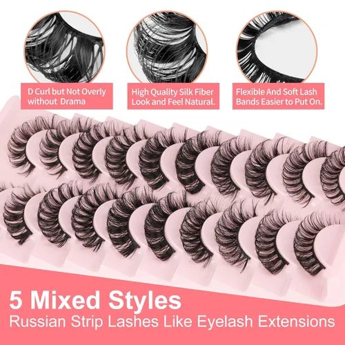 Miniatura 4 de Pestañas rusas de volumen de 5 estilos mezclados naturales Wispy D rizado visón pestañas postizas parecen extensiones 10 pares por Yawamica