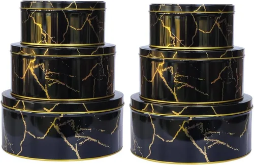 Miniatura 8 de Paquete de 3 latas redondas de metal para anidar – Contenedores apilables con tapas para galletas, dulces, aperitivos, manualidades y almacenamiento