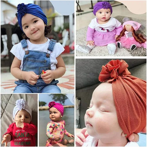 Miniatura 7 de Newborn Babies Headwrap Hat Infant Toddler Cotton Soft Cute Nursery Beanie Headbands Top Bowknot Cap 5 piezas flor/3-3 años