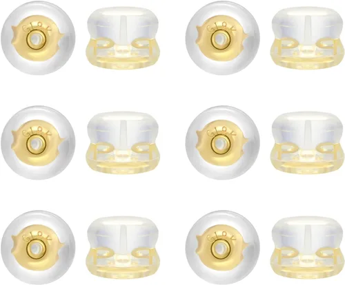 Miniatura 12 de Pendiente trasero para orejas caídas, pendientes de silicona de oro de 18 quilates para aretes pesados, soporte de goma plana para aretes de soporte