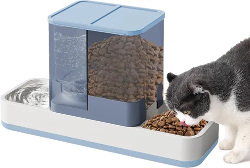 Miniatura 10 de Yummy Sam Comedero automático para mascotas pequeñas y dispensador de agua, 2 en 1 por gravedad para gatos, juego de comedero y bebedero automático