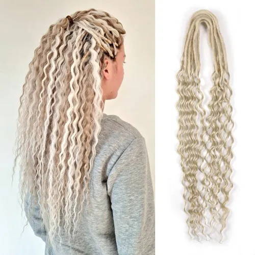 Miniatura 30 de Extensiones de rastas trenzadas bohemias de 24 pulgadas, 10 hebras de rastas sintéticas rizadas color marrón degradado con trenza de caja, rastas