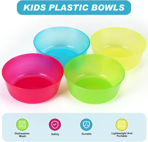 Miniatura 3 de Dandat 96 cuencos de plástico para niños de 14 onzas de colores brillantes, cuencos pequeños de cereales aptos para lavavajillas, microondas