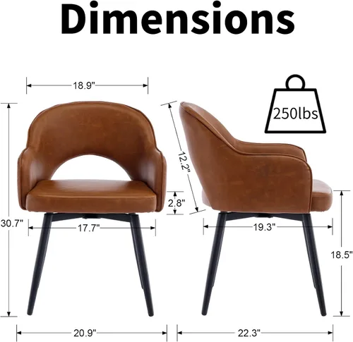 Miniatura 2 de Ya-Home Juego de 2 sillas de comedor giratorias modernas, cómodas sillas laterales tapizadas de piel sintética con respaldo hueco, patas de metal