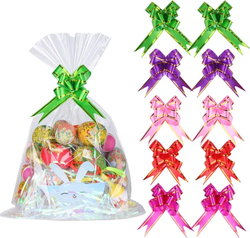 Kolewo4ever 40 piezas Juego de bolsas de celofán para San Valentín con lazos de tracción 20 piezas 12x18 pulgadas Bolsas de celofán para San