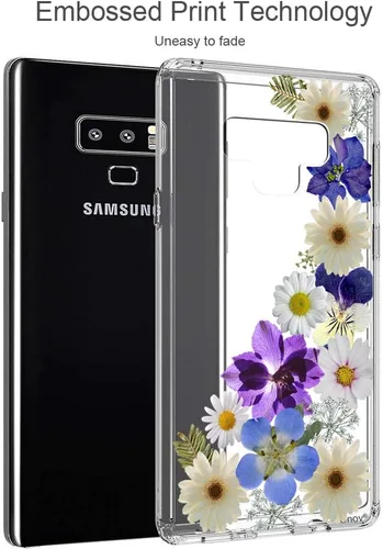 Miniatura 4 de Unov Funda compatible con Galaxy Note 9, transparente con diseño de TPU suave, absorción de golpes, delgada, diseño floral, cubierta trasera Flower