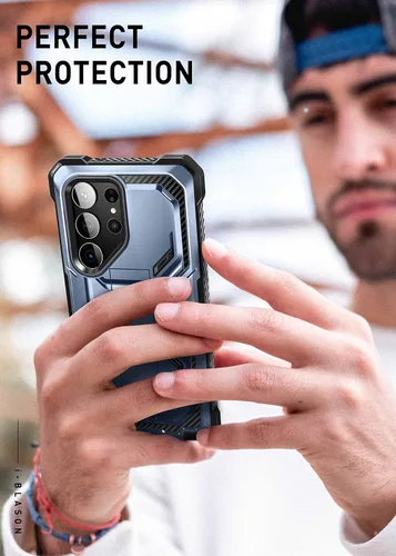 Miniatura 7 de i-Blason Armorbox - Funda para Samsung Galaxy S23 con soporte y clip para el cinturón, protector de pantalla integrado, 2 marcos frontales