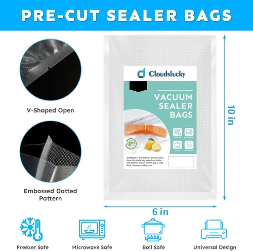 Miniatura 2 de Bolsas selladoras al vacío para pintas de alimentos de 6 x 10 pulgadas, 100 unidades para sellar una bolsa de comida, bolsas para guardar alimentos