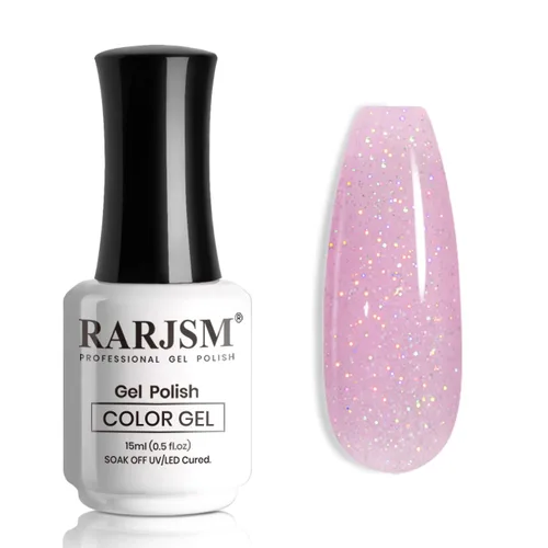 Miniatura 55 de RARJSM Esmalte de Uñas en Gel Rosa con Purpurina Nude, Rosa Brillante con Pigmento Dorado Brillante, Esmalte de Uñas en Gel Gelatinoso Transparente