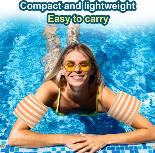 Miniatura 5 de FYSUIMU 6 flotadores inflables a rayas para piscina, anillos de natación, flotadores de brazo de piscina de PVC para adultos, decoración hawaiana