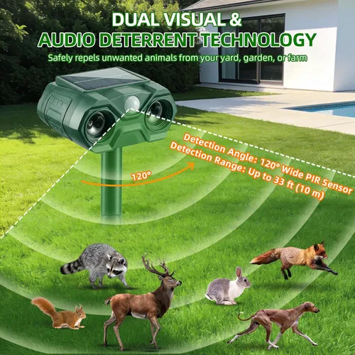 Miniatura 6 de Repelente solar de animales para exteriores, dispositivos repelentes de ciervos recargables por USB y repelente de gatos, coyote, mapache, mapache