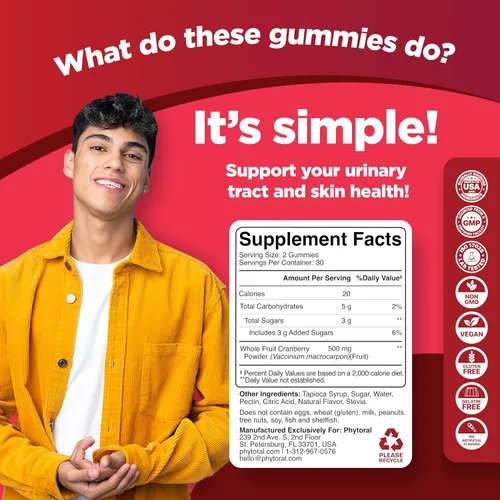 Miniatura 8 de Phytoral Gomitas de arándano extra fuertes para mujeres, delicioso y potente suplemento de arándano para mujeres y hombres, apoyo a la salud