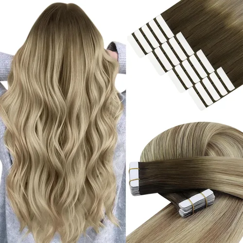 Miniatura 19 de YoungSee - Extensiones de cabello humano con cinta adhesiva, color negro ombre, extensiones de cabello humano real, cinta adhesiva invisible