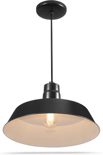 Miniatura 2 de Lámpara colgante industrial negra de 14 pulgadas con cable ajustable de 10 pies, lámpara colgante vintage montada en techo para uso en interiores
