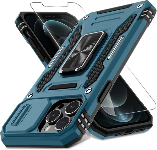 Miniatura 299 de DEERLAMN Funda para iPhone Xs Max con funda deslizante para cámara + protector de pantalla, soporte giratorio de anillo de grado militar a prueba