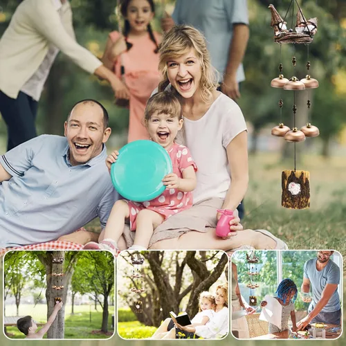 Miniatura 5 de Campanillas de viento de gnomo para exteriores con 6 campanas más grandes, regalo para mamá, papá, hija, mujeres, decoración al aire libre