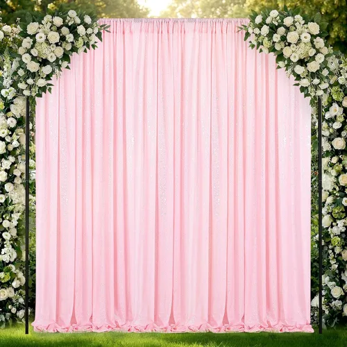 Miniatura 9 de Cortinas de fondo de lentejuelas rosas de 2 piezas, 2 pies x 8 pies, fondo de fotografía, cortina para fiestas con purpurina, fondo de boda, tela