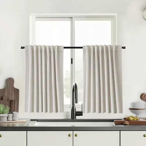 Miniatura 36 de UHITECH Cortinas cortas de lino de 24 pulgadas de largo para ventanas pequeñas de granja, cortinas opacas modernas para sala de estar, pestañas