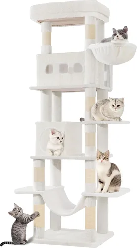 Miniatura 14 de Hzuaneri Árbol para gatos de interior, torre grande de 69.9 pulgadas para gatos, casa de varios niveles con condominio, 8 postes rascadores, hamaca